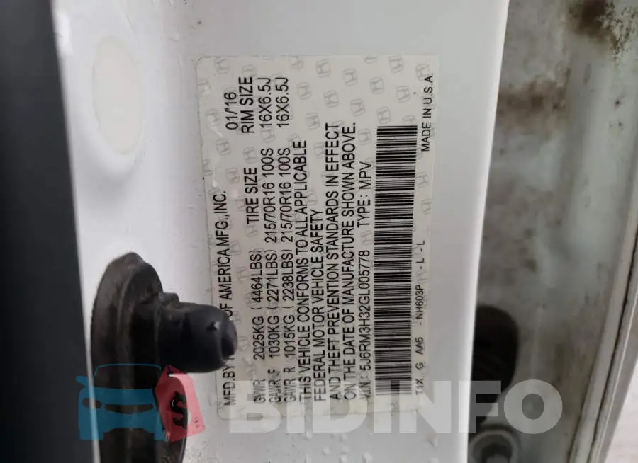 5J6RM3H32GL005778 Photo# 12