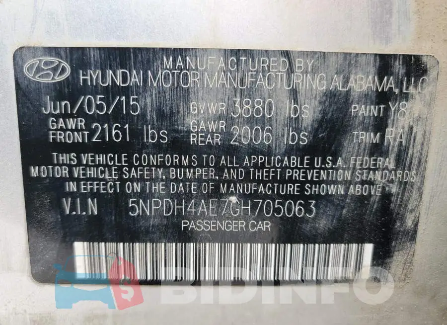 5NPDH4AE7GH705063 Photo# 12