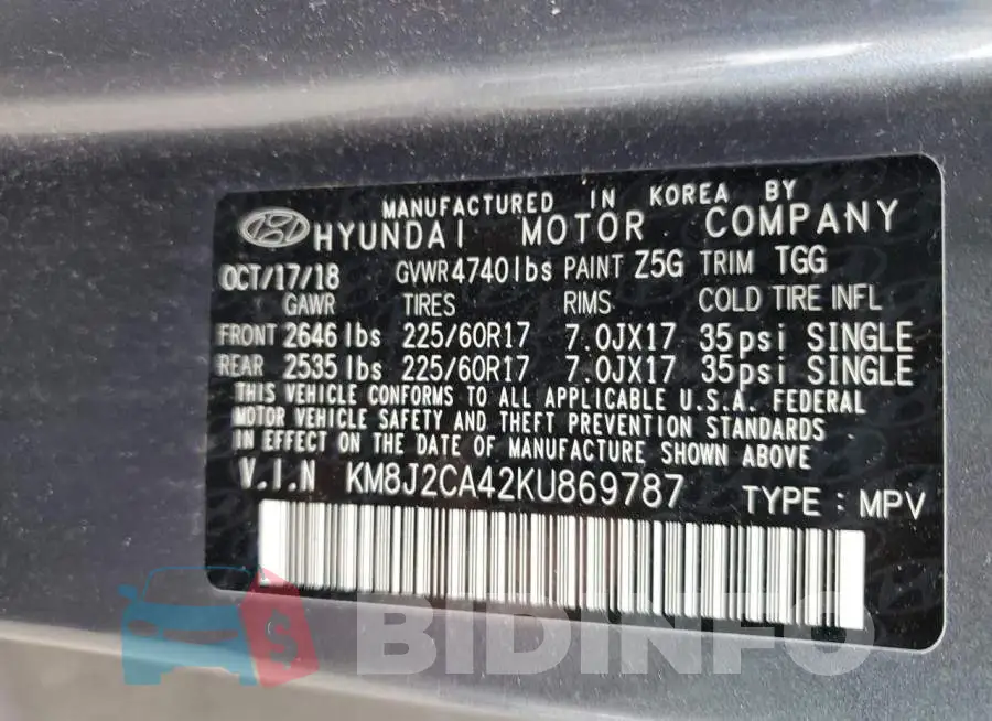 KM8J2CA42KU869787 Photo# 13