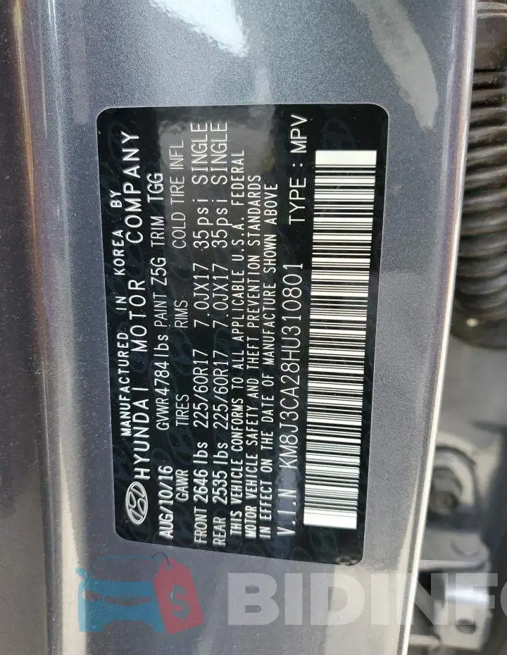 KM8J3CA28HU310801 Photo# 13