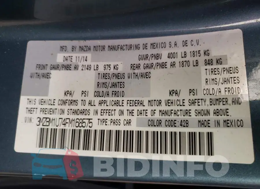 3MZBM1U74FM168575 Photo# 12