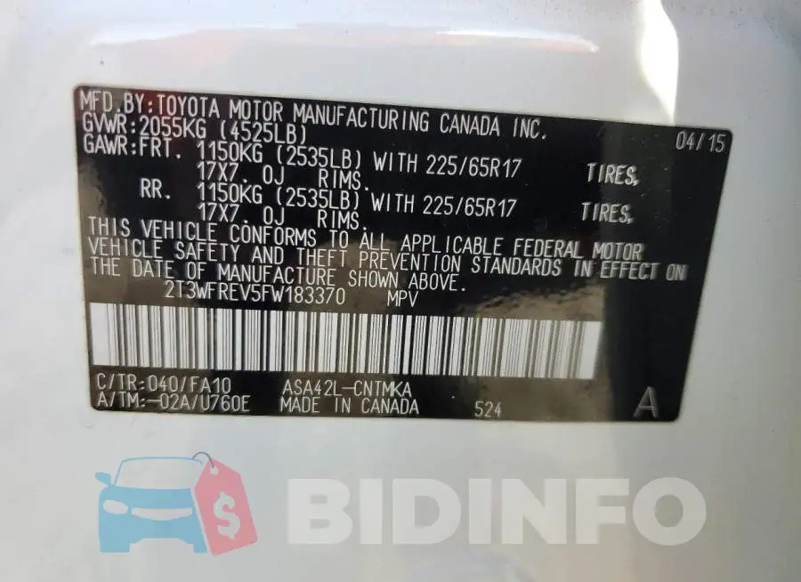 2T3WFREV5FW183370 Photo# 13