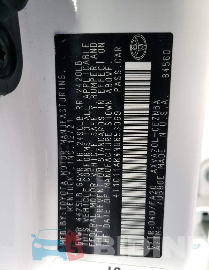 4T1C11AK4NU653099 Photo# 13