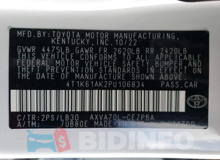4T1K61AK2PU106834 Photo# 12