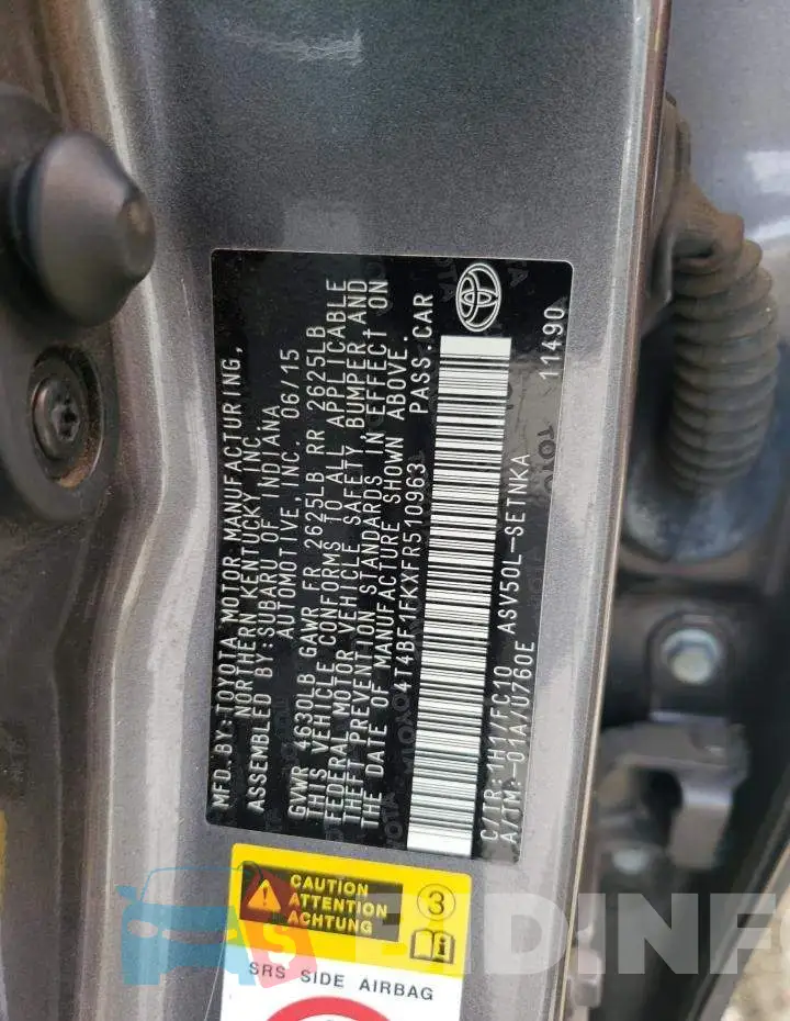 4T4BF1FKXFR510963 Photo# 12
