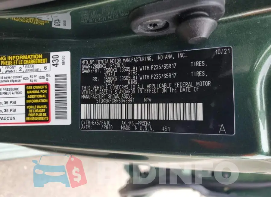5TDKSKFC8NS043991 Photo# 13
