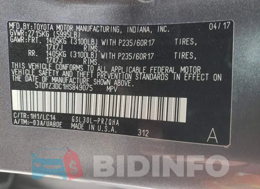 5TDYZ3DC1HS849075 Photo# 13