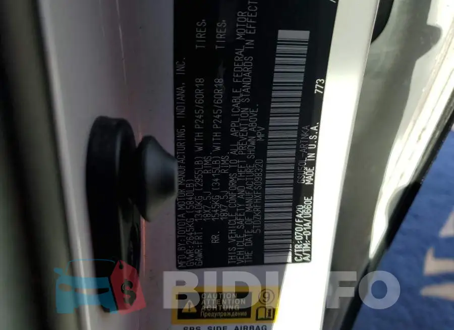5TDZKRFHXFS098320 Photo# 13