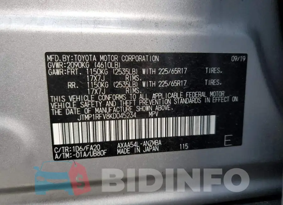 JTMP1RFV8KD045234 Photo# 14