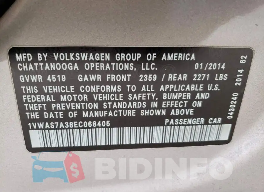 1VWAS7A38EC068405 Photo# 12
