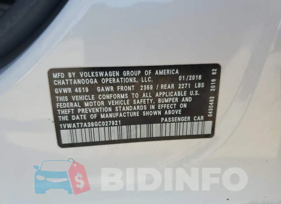 1VWAT7A38GC027921 Photo# 12