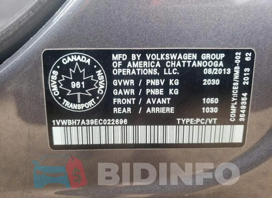 1VWBH7A39EC022696 Photo# 13