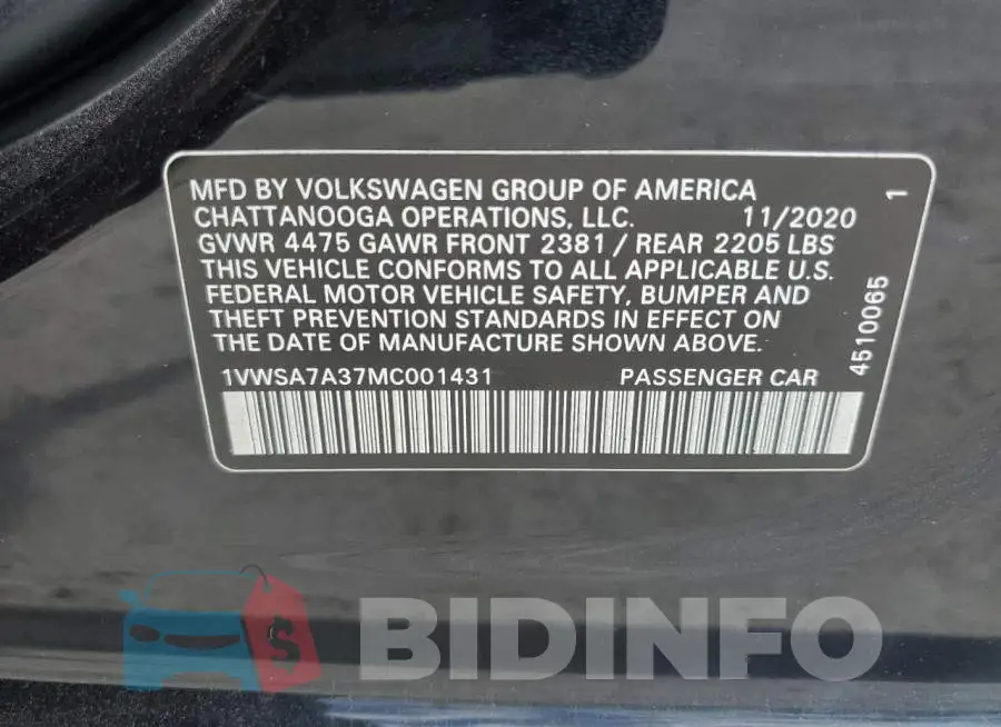 1VWSA7A37MC001431 Photo# 13