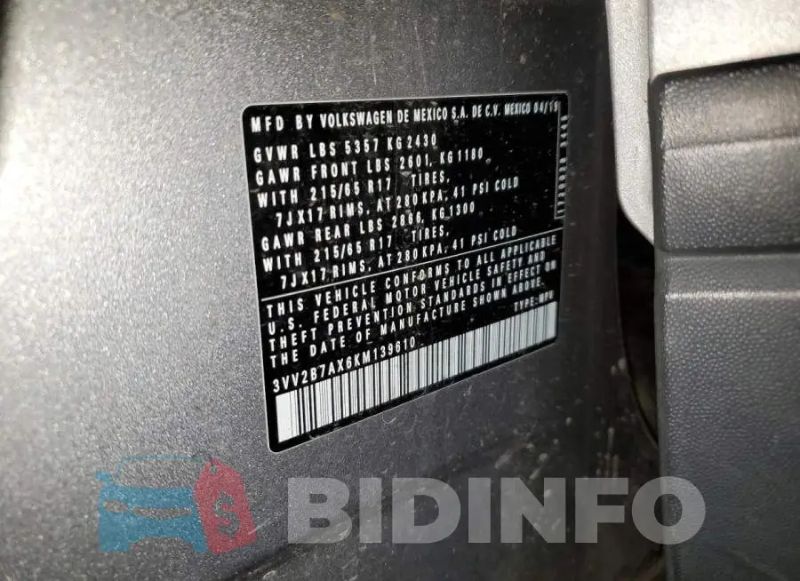 3VV2B7AX6KM139610 Photo# 13