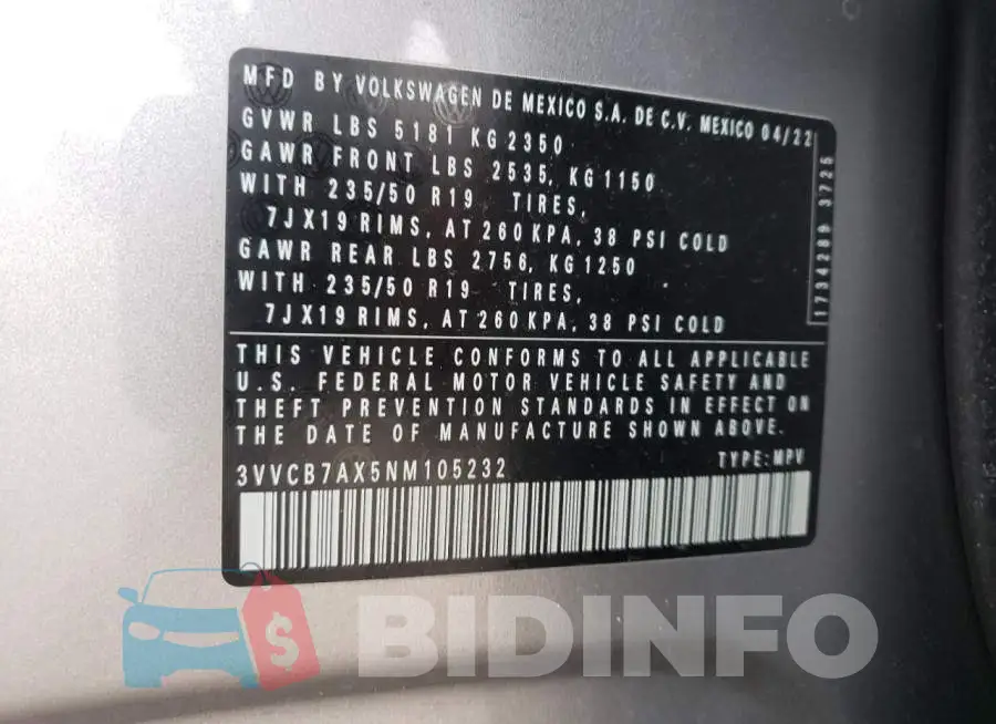 3VVCB7AX5NM105232 Photo# 13