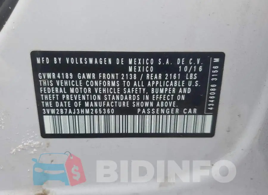 3VW2B7AJ3HM265360 Photo# 12