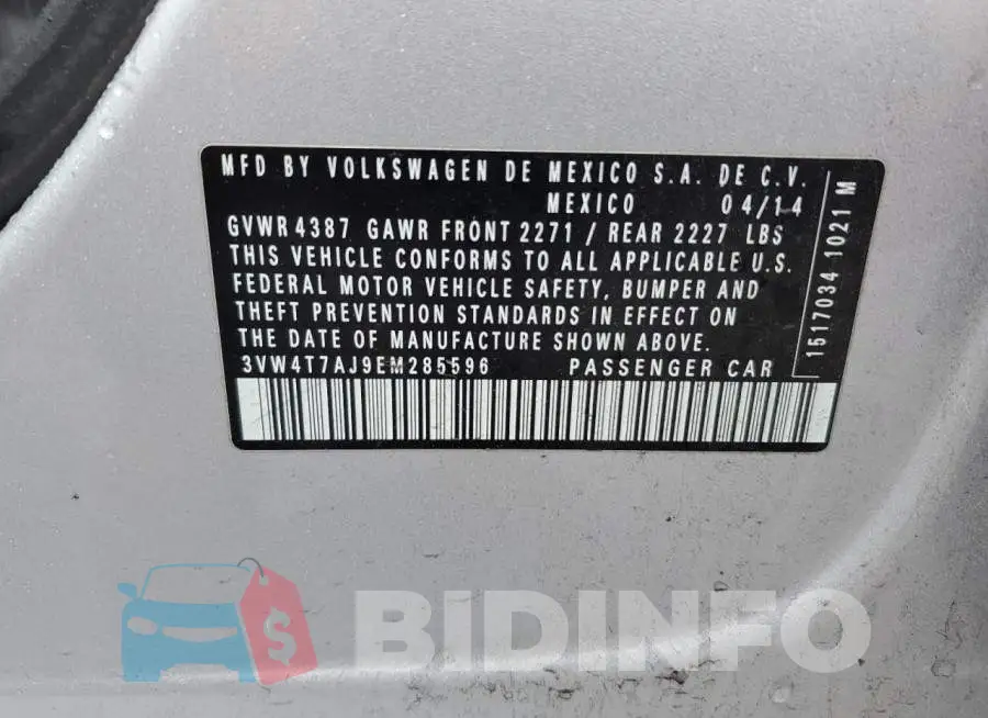 3VW4T7AJ9EM285596 Photo# 13