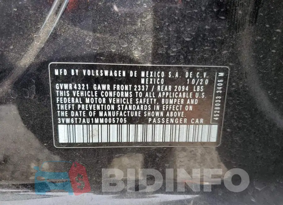 3VW6T7AU1MM005705 Photo# 12