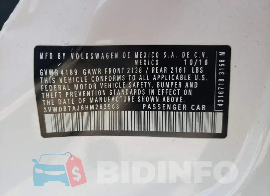 3VWDB7AJ6HM263563 Photo# 10