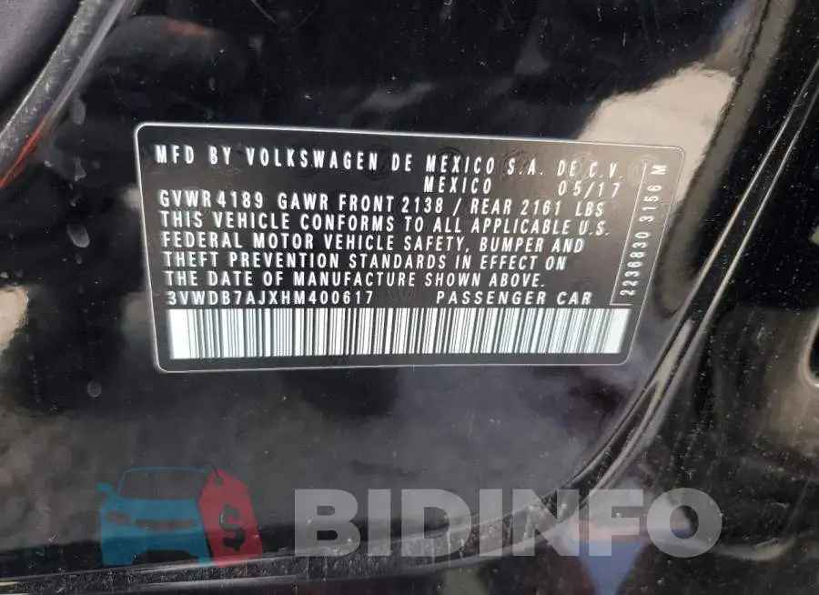 3VWDB7AJXHM400617 Photo# 13