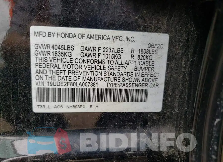 19UDE2F80LA007381 Photo# 12