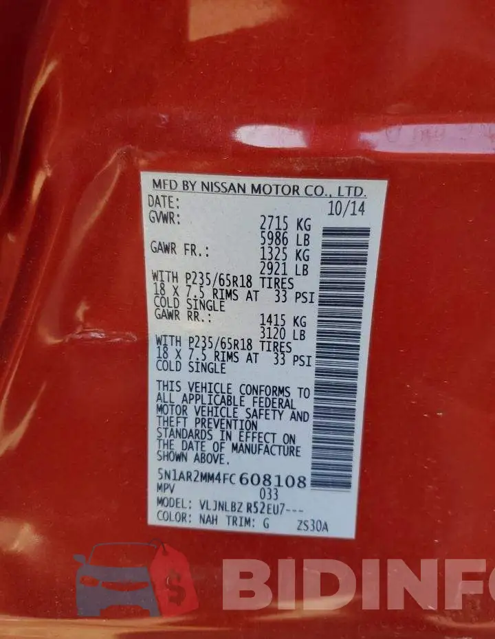 5N1AR2MM4FC608108 Photo# 12
