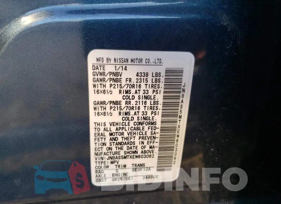 JN8AS5MTXEW603062 Photo# 13
