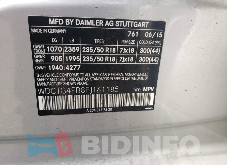 WDCTG4EB8FJ161185 Photo# 12