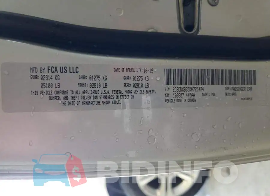 2C3CDXBG5KH725424 Photo# 12
