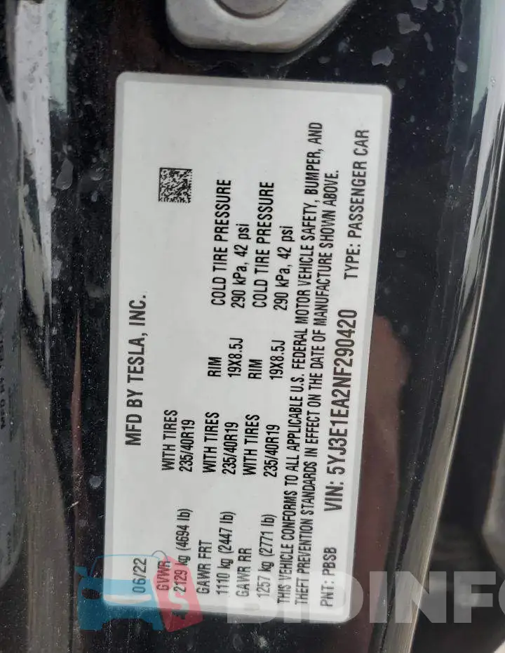 5YJ3E1EA2NF290420 Photo# 12