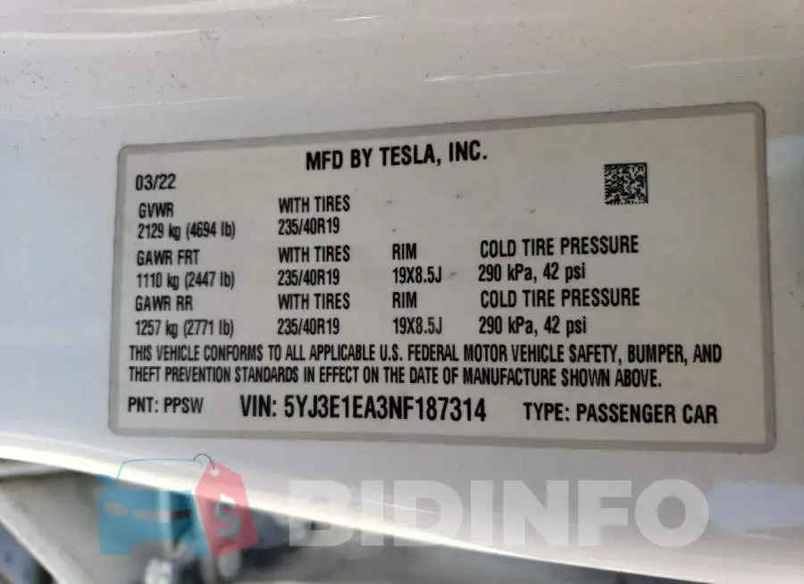 5YJ3E1EA3NF187314 Photo# 13