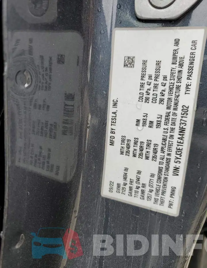 5YJ3E1EA4NF371502 Photo# 13