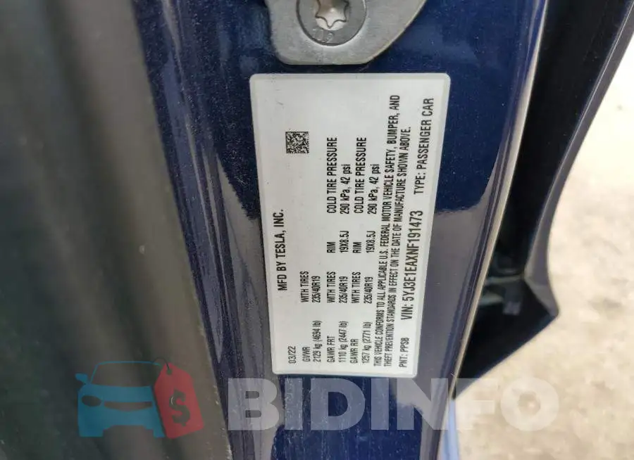 5YJ3E1EAXNF191473 Photo# 12