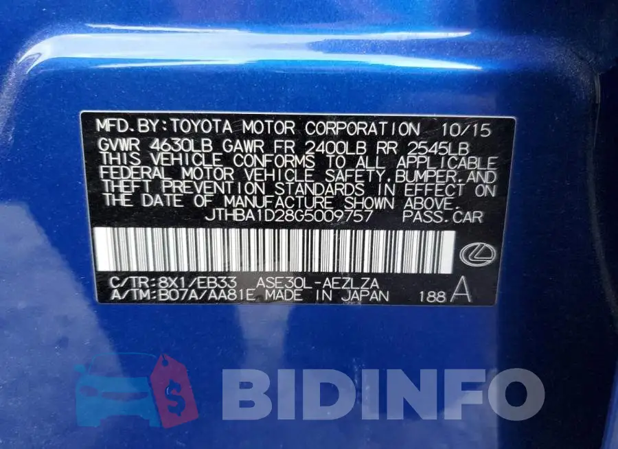 JTHBA1D28G5009757 Photo# 12