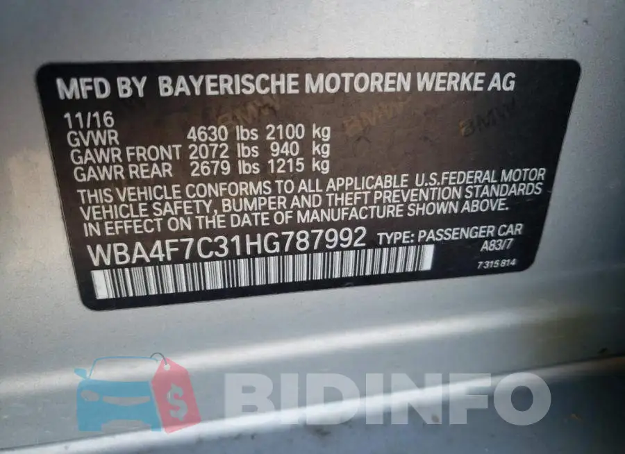 WBA4F7C31HG787992 Photo# 12