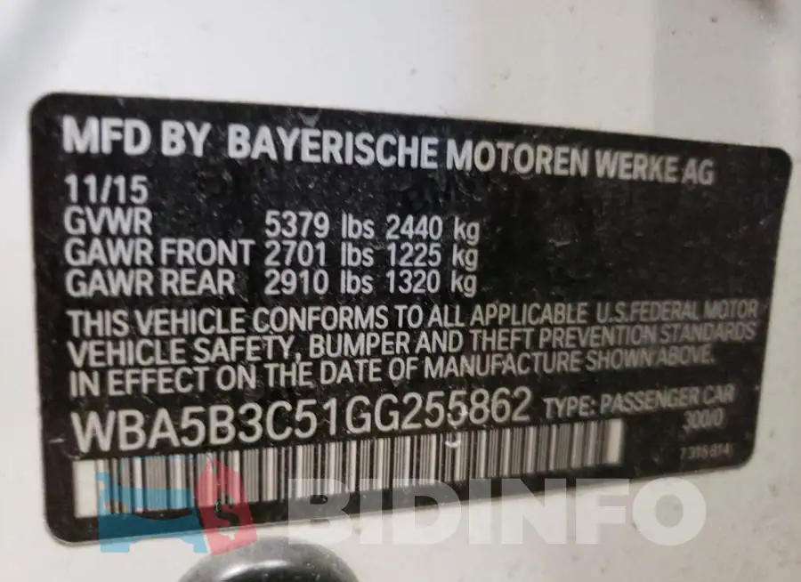 WBA5B3C51GG255862 Photo# 13