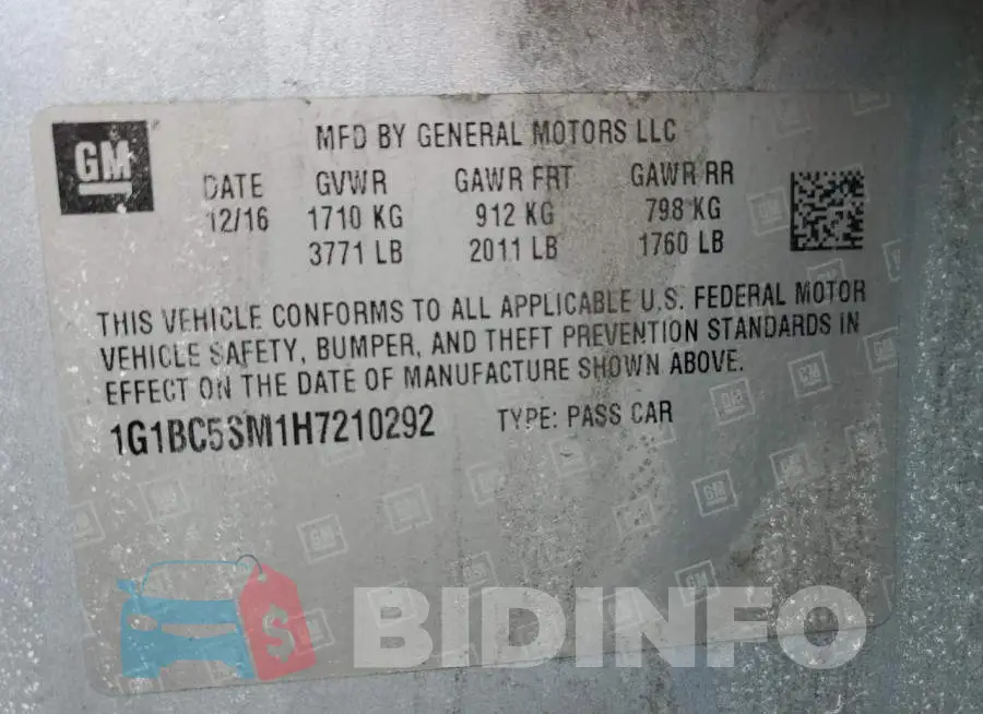1G1BC5SM1H7210292 Photo# 12