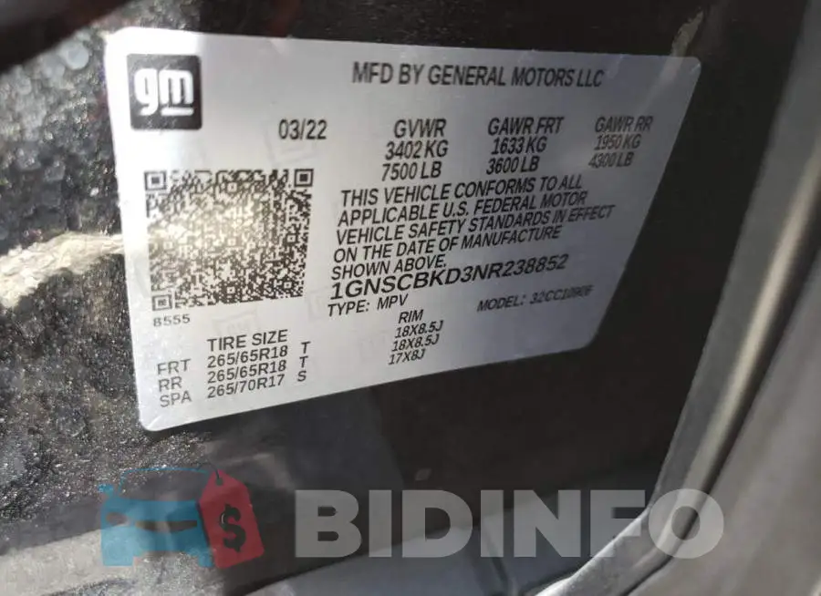 1GNSCBKD3NR238852 Photo# 14