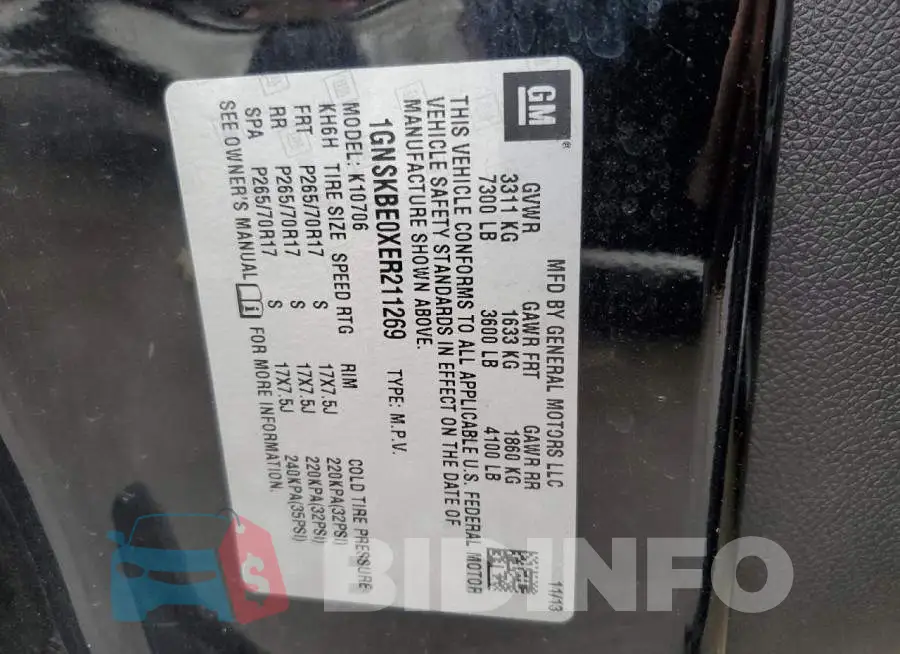 1GNSKBE0XER211269 Photo# 14