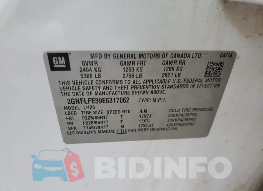 2GNFLFE39E6317062 Photo# 13