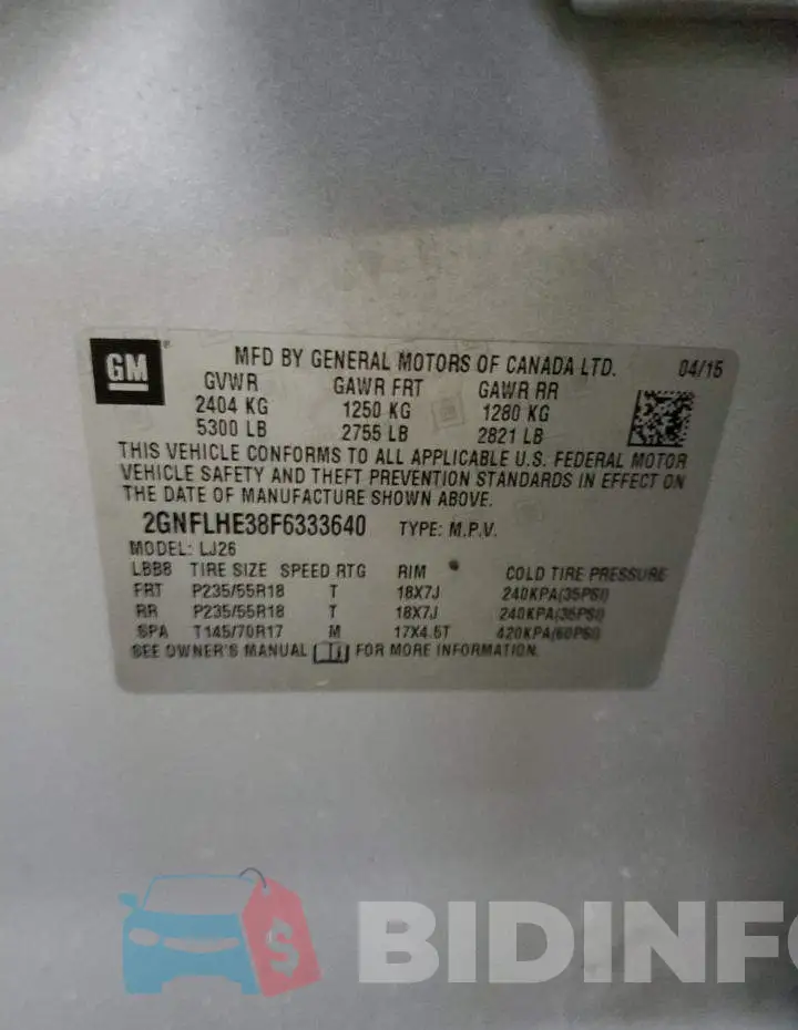 2GNFLHE38F6333640 Photo# 13