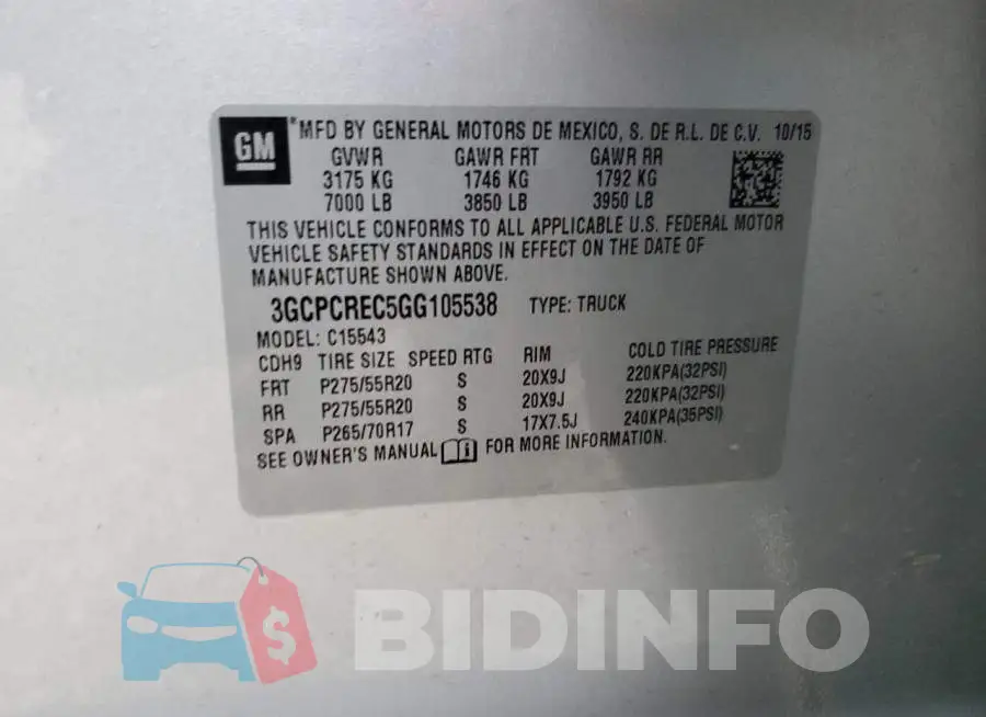 3GCPCREC5GG105538 Photo# 12