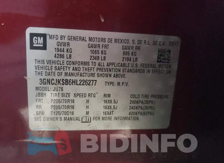 3GNCJKSB6HL226277 Photo# 12