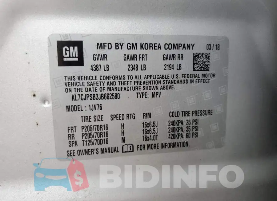 KL7CJPSB3JB662580 Photo# 13