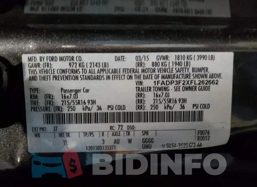 1FADP3F2XFL262662 Photo# 12