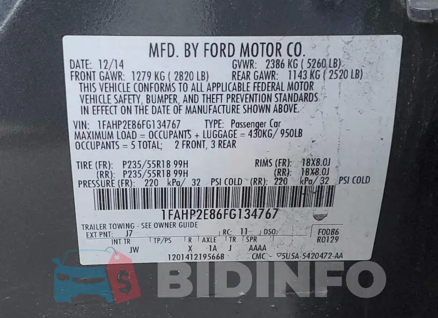 1FAHP2E86FG134767 Photo# 12