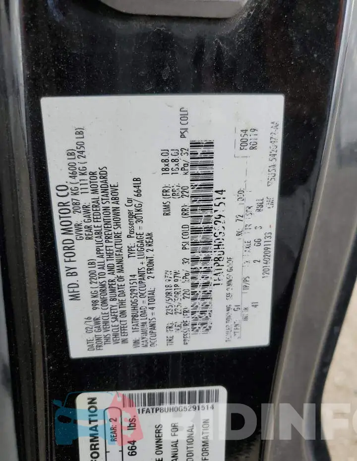 1FATP8UH0G5291514 Photo# 12