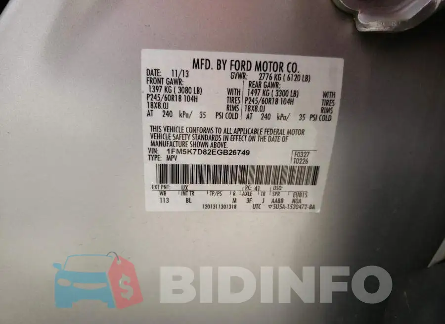 1FM5K7D82EGB26749 Photo# 12