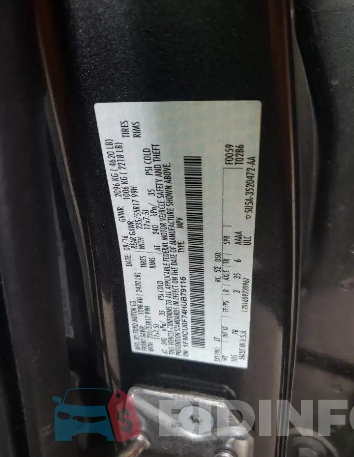 1FMCU0F74HUB79116 Photo# 13