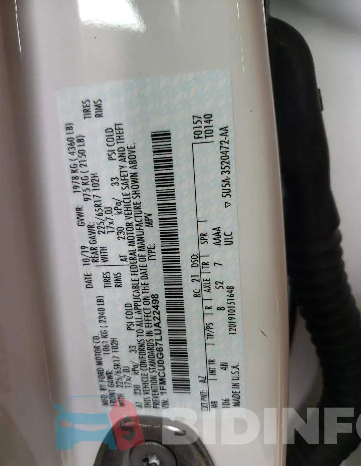 1FMCU0G67LUA22498 Photo# 13